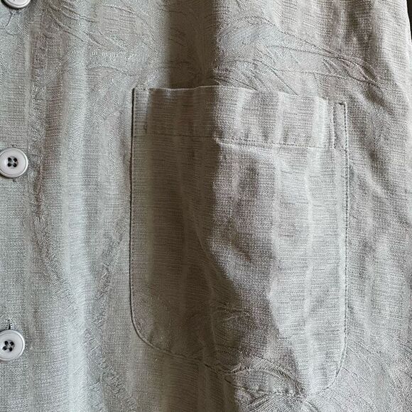 Paradise Blue Mens Luau Camp Button Up Shirt M Sage Green Hawaiian Embroidered - Picture 7 of 7